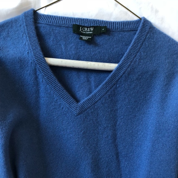 Men’s J Crew Cashmere v neck sz L BLUE - Picture 2 of 4